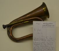 India ? 19th Century Anglo-European style military trumpet with a provenance note - a signed letter