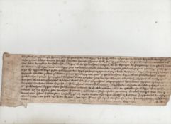 Elizabeth I document in her name written in Latin on a strip of vellum approx 29x9 cm^ a total of