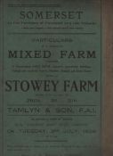 Miscellaneous printed sales particulars for a large farm in Stowey area of Somerset^ dated 1928^