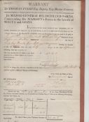 Military ? Malta and Gozo attractive document on a single page folio paper being a warrant issued