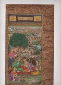 India fine miniature possibly 19th c showing a noble figure seated surrounded by female servants^