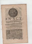 English Civil War ? Oliver Cromwell An Act for quiet enjoying of sequestered parsonages and