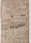 17th c ms curious ms written out on two leaves of folio paper^ dated 1696^ bearing a number of