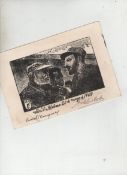 Autograph ? Ernest Hemingway and Fidel Castro printed card showing a graphic illustration of the