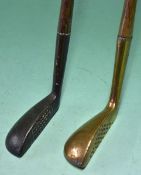 2x Brown Vardon style Brass mallet head putter with dropped toe and a heavily punch dot face