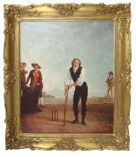 Cricket Oleograph of 1792 Mr Hope â€“ of Amsterdam playing cricket with his friends, by Jean