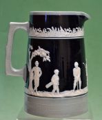 Fine Copeland Late Spode large blue and white golfing pitcher c. 1900 â€“- decorated with golfers in