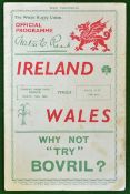 1936 Wales (Champions) v Ireland Rugby Programme â€“ played on 14th March, at Cardiff Arms Park,