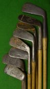 8 x Assorted irons to include 2 x deep faced mashies, a Nicoll mashie niblick, a small head