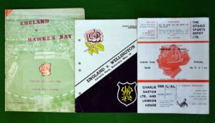 3x 1963 England Rugby Tour of New Zealand Programmes - to incl v Wellington (punch holes), v