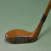 Fine persimmon mallet head socket neck putter with central metal & brass face and sole insert c/w