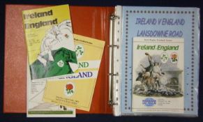 Selection of 1980s Onward Ireland v England Signed Rugby Programmes â€“ all played at Lansdowne