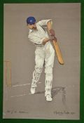 Original Chevalier Taylor colour lithograph cricket print 1905 â€“ titled Mr. G.W. Beldam -