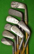 8x clubs to include 6x assorted irons, a Stag mashie, a Forgan jigger, and a diamond back Gibson