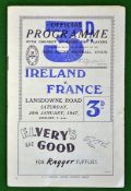 1947 Ireland v France Rugby programme â€“ played on 25/01/47 at Lansdowne, some minor nicks,