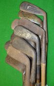 10x Various irons in rusted condition including a Fairlie`s patent mashie showing the Tom Stewart
