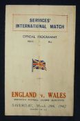 Interesting 1942 England v Wales Services Rugby Match Programme â€“ played on 28/03/42 at