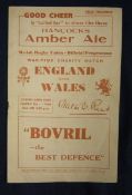 1940 Wales v England War Time Charity Match Rugby Programme â€“ played at Cardiff Arms Park, on 09/