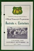 1946 Canterbury v Australia Rugby programme â€“ played at Lancaster Park, Christchurch on 7th