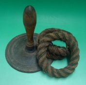 Early Set of Quoits â€“ interesting item containing 3 x rope rings and one spike on a cast iron base