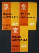 3 x 1960/70s Wales v Australia Signed Rugby Programmes â€“ all played at Cardiff Arms Park to