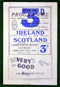 1948 Ireland (Grand Slam) v Scotland Rugby programme â€“ played on 28/02/48 at Lansdowne, score