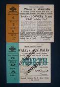 2 x 1966 & 1975 Wales v Australia Rugby Match Ticket â€“ both played at Cardiff Arms Park