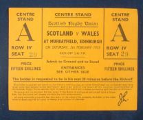 1955 Scotland v Wales Rugby Match Ticket â€“ played at Murrayfield on 05/02/55, with stub, clean