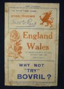 1936 Wales v England Rugby Match Programme â€“ played on 18/01/36 at St Helen`s, marks and creases