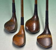 4 assorted socket head persimmon woods to incl small R Gray Beckenham brassie (G), Luckett driver,