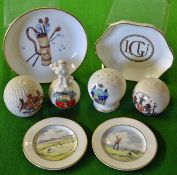 8x various golf related ceramics to incl 4x various Crested ware ceramic golf balls to incl 3x