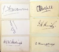 6 x Early Kent Cricket Player`s signatures c. 1900s â€“ including E.W Dillon, Fairservice, C.