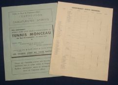 Rare 1935 Paris Open Tennis Programme â€“ a single sheet programme, covering from 25/05/35