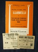 1970 Llanelli v The Welsh Touring Team â€“ New Zealand Rugby Match Programme â€“ played at Stradey