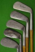 Half set of playable Hickory clubs to incl a Ben Sayers lofted two iron, a Tom Stewart stamped