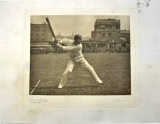 Rare George W Beldam and Victor Trumper signed cricket photogravure - showing Trumper in mid-shot,