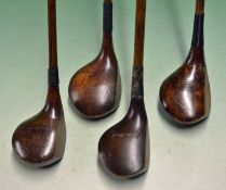 4x Dark stained persimmon socket neck woods including a James Braid autographed brassie, 2 x further