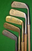 5x Assorted blade putters including 3 x Brass, a wry neck stamped JB Halley, another Halley double