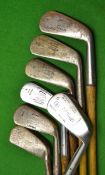 7x Assorted irons including 5 x Tom Stewart pipe mark, an Fairlie`s anti-shank mashie, and a good