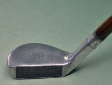 Fine Lockwood Brown alloy mallet head putter with central inlaid lead face insert, and intricate