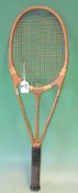 Hazells Streamline White Star Pat tennis racket â€“ with triple branch shaft. Original leather