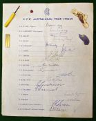 1958/59 Official signed MCC Cricket Tour Team sheet to Australia - signed by the full squad of 18
