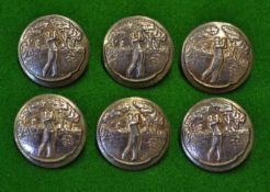 Set of 6x matching white metal golfing blazer buttons â€“ each embossed with 1930/40s golfing scene