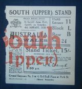 1958 Wales v Australia Rugby Match Ticket â€“ played at Cardiff Arms Park on 04/01/58, without