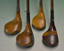 4x assorted socket head woods to incl W Adams large size bulldog baffie, Auchterlonie brassie L