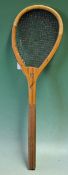 Grays Cambridge Real tennis racket with thick black stringing (5 strings broken) neck inscribed "