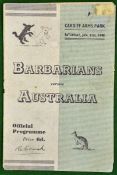 1948 Barbarians v Australia Rugby Programme - played at Cardiff Arms Park 31st January 1948,