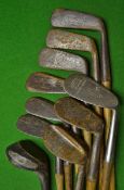 Interesting collection of 10x clubs including an Alex Patrick persimmon wood brassie, 2 x niblicks