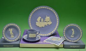 Collection of Wedgwood Blue and White jasper ware golfing ceramics to incl The Apollo XI Plate