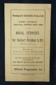 1945 Naval Services v Sir Robert Webber`s XV Rugby Programme â€“ played at Newport Athletic